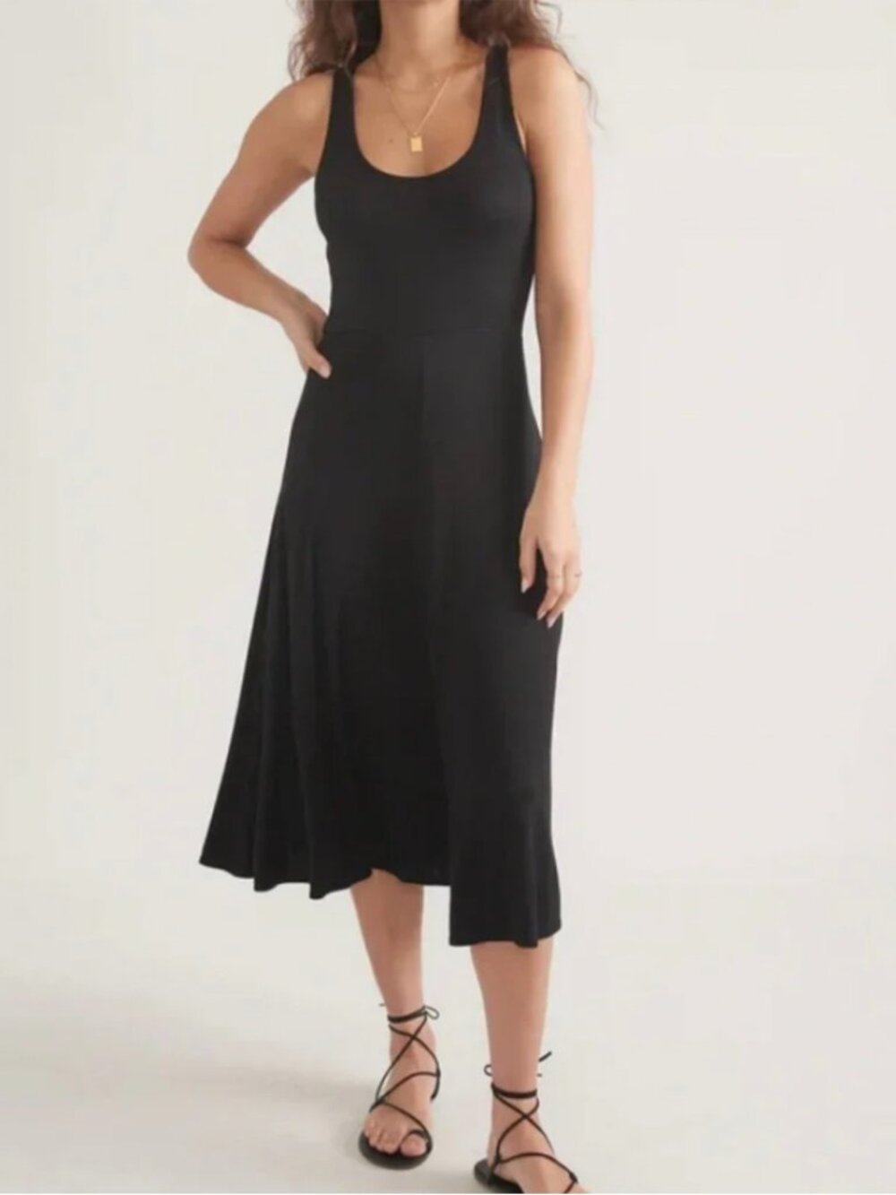 Marine Layer Lexi Rib Tank Midi Dress Black Size Small S